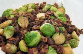 Brussels Sprouts w/ Roasted Chestnuts & Caramelized Shallots