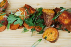 Roasted Sweet Potatoes w/ Ginger, Honey & Cilantro