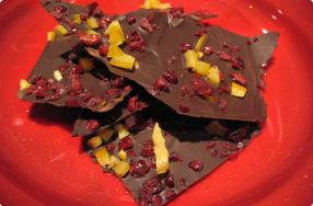 Chocolate Bark w/ Cranberries & Candied Orange Zest